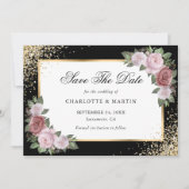 Save The Date Élégant Noir Confetti Blush Floral Mariage (Devant)