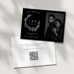Save The Date Élégant noir et blanc couronne florale Monogramme