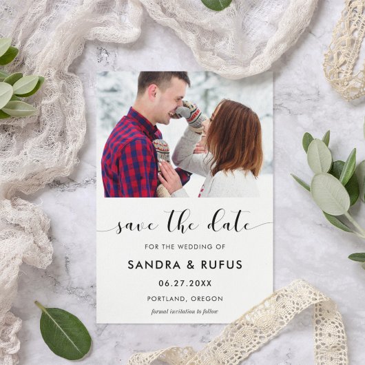 Save The Date Élégant noir et blanc enregistrer la photo de date