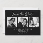 Save The Date Élégant noir et blanc Script 3 Mariage photo (Devant)