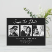 Save The Date Élégant noir et blanc Script 3 Mariage photo (Debout devant)