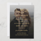 Save The Date Élégant noir et or Monogramme Mariage photo de cou (Devant)
