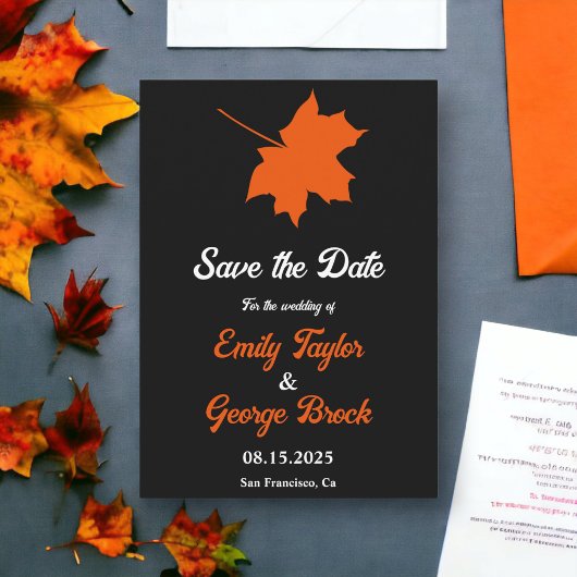 Save The Date Elégant noir Feuilles de automne Boho Chic Floral