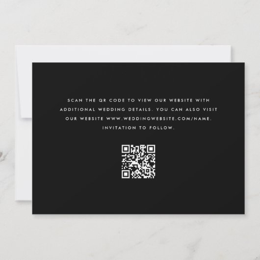 Save The Date Élégant noir minimal QR Code moderne Mariage photo (Dos)