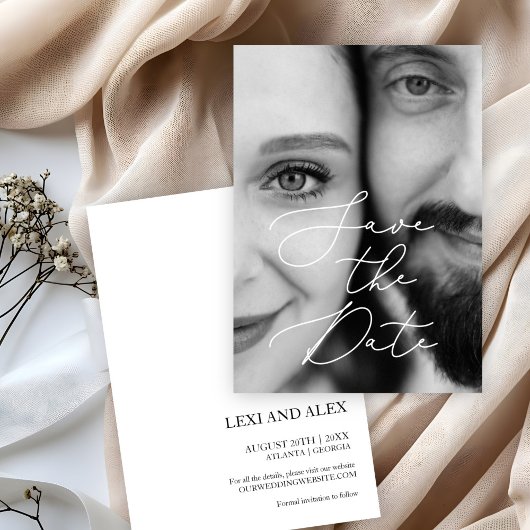Save The Date Élégant noir noir blanc Script photo Enregistrer l