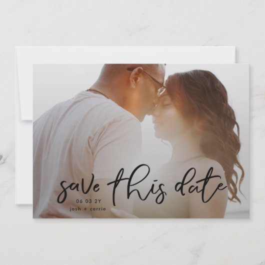 Save The Date Élégant noir Onyx photo Calligraphie classique (Devant)