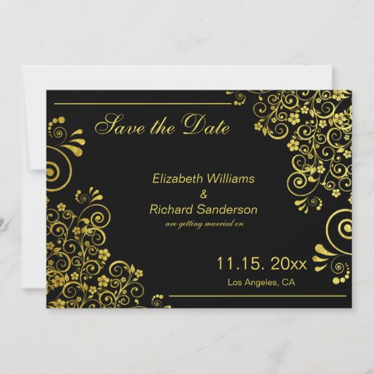 Save The Date Élégant Noir Or Mariage à Sauver la Date (Devant)