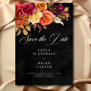 Save The Date Élégant noir Vibrant Boho Floral Script Mariage
