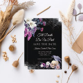 Save The Date Élégant noir violet gothique Mariage crâne floral