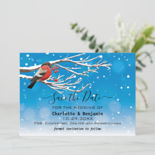 Save The Date Élégant Oiseau Rouge et Bleu Neige Épargnez la Dat