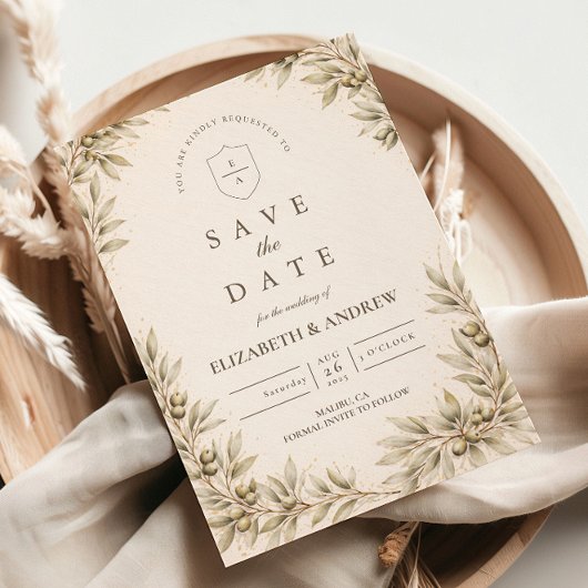 Save The Date Elegant Olive Branch Greenery Wedding