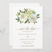 Save The Date Élégant or blanc Floral Mariage moderne (Devant / Derrière)