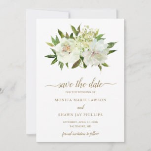 Save The Date Élégant or blanc Floral Mariage moderne