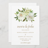 Save The Date Elégant or blanc Floral moderne Mariage espagnol (Devant / Derrière)