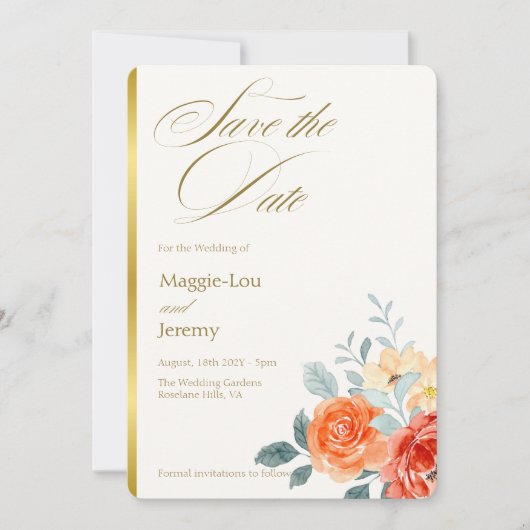 Save The Date Élégant or Blush Floral Script Mariage (Devant)