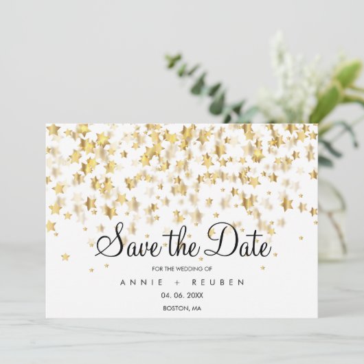 Save The Date Élégant Or étoiles Moderne Simple (Debout devant)