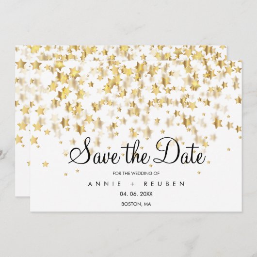 Save The Date Élégant Or étoiles Moderne Simple (Devant / Derrière)