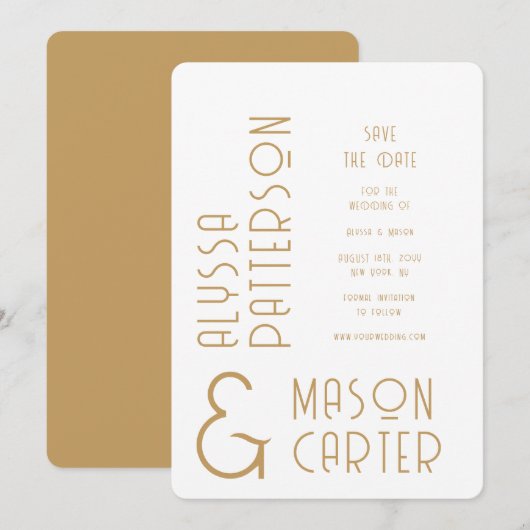 Save The Date Elégant Or Mariage Moderne Enregistrer La Date (Devant / Derrière)