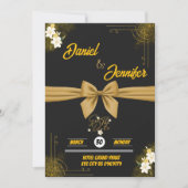 Save The Date Élégant Or & Noir Avec Fleurs Blanches Mariage (Devant)