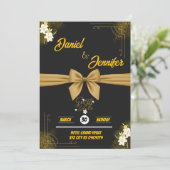 Save The Date Élégant Or & Noir Avec Fleurs Blanches Mariage (Debout devant)