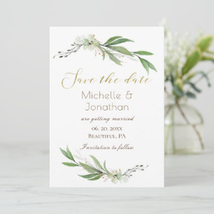 Save The Date Élégant Or Vert Simple Floral Inspirationnel