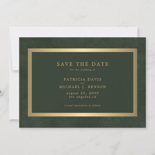 Save The Date Élégant or vert simple typographie mariage (Devant)
