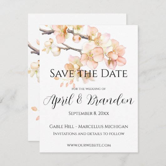 Save The Date Élégant Orange fleurs florales élégant script (Devant / Derrière)