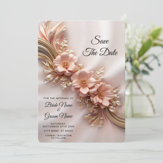 Save The Date Élégant Orange Pêche Floral Enregistrer la date (Debout devant)