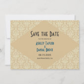 Save The Date Élégant Ornate Damask Script Beige Classic Mariage (Devant)