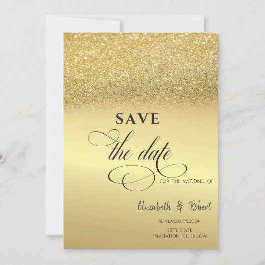 Save The Date Élégant paillettes dorées Bokeh Mariage Enregistre (Devant)