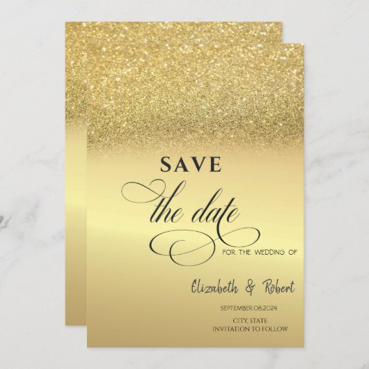 Save The Date Élégant paillettes dorées Bokeh Mariage Enregistre (Devant / Derrière)