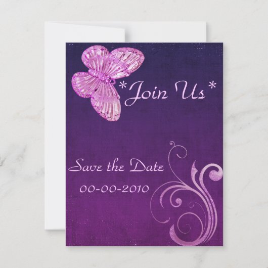 Save The Date "Elégant Papillon rose" belles expressions (Devant)