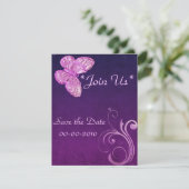 Save The Date "Elégant Papillon rose" belles expressions (Debout devant)