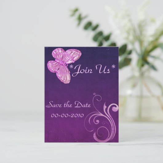 Save The Date "Elégant Papillon rose" belles expressions (Debout devant)