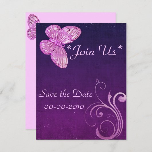 Save The Date "Elégant Papillon rose" belles expressions (Devant / Derrière)