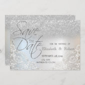 Save The Date Elégant Parties scintillant Argent Bokeh, Dentelle (Devant / Derrière)