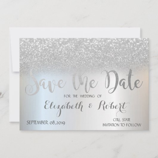 Save The Date Elégant Parties scintillant Argent Bokeh Enregistr (Devant)