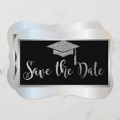 Save The Date Élégant Parties scintillant Argent Graduation Enre (Devant / Derrière)