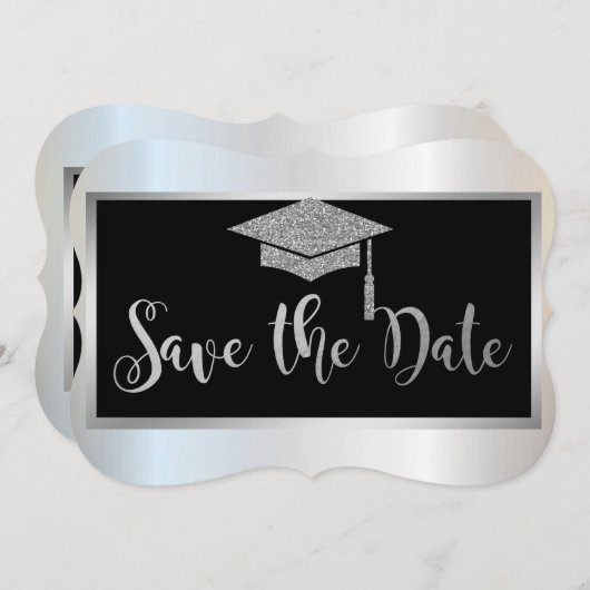 Save The Date Élégant Parties scintillant Argent Graduation Enre (Devant / Derrière)