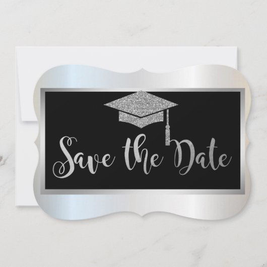 Save The Date Élégant Parties scintillant Argent Graduation Enre (Devant)