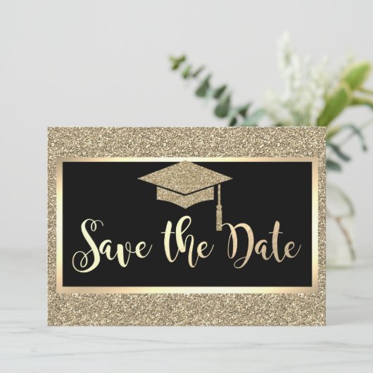 Save The Date Élégant Parties scintillant Or Graduation Enregist (Debout devant)