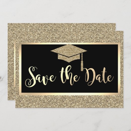 Save The Date Élégant Parties scintillant Or Graduation Enregist (Devant / Derrière)