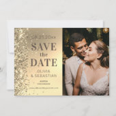 Save The Date Elégant Parties scintillant Or Photo Mariage Enreg (Devant)