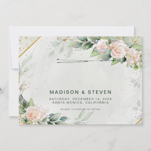 Save The Date Élégant Parties scintillant rose or Roses Mariage (Devant)