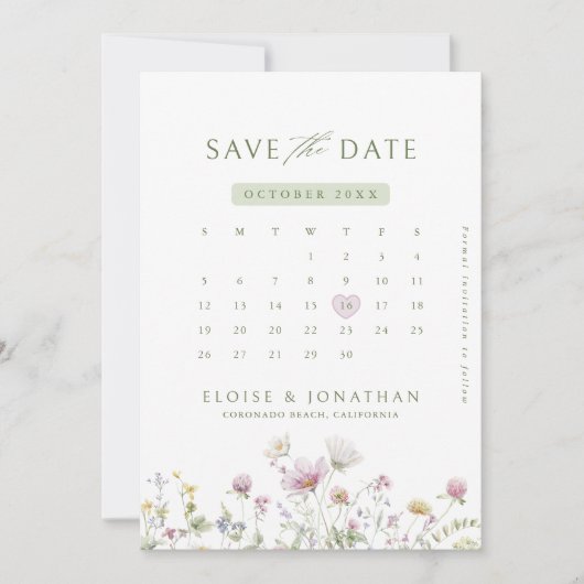 Save The Date Élégant Pastel Fleur sauvage Soft Photo botanique (Devant)