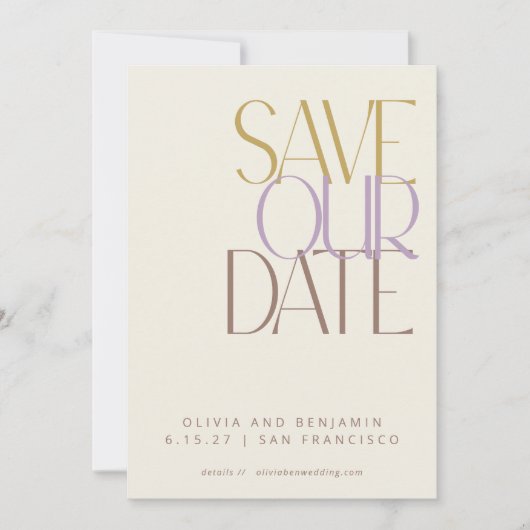 Save The Date Elégant Pastel Mid Century Typographie moderne (Devant)