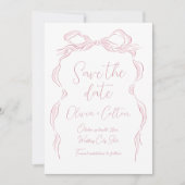 Save The Date Élégant Pastel Rose Main Tirée Bow Enregistrer La  (Devant)