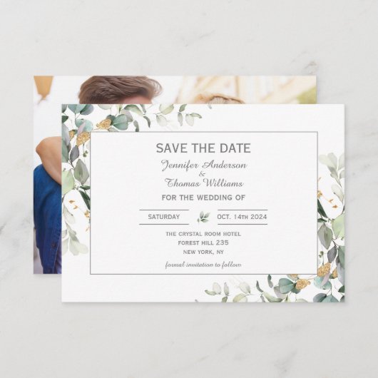 Save The Date Élégant paysage botanique d'Eucalyptus (Devant / Derrière)