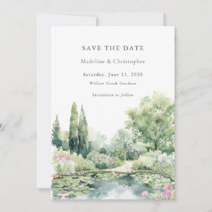 Save The Date Élégant paysage de jardin d'été à l'aquarelle pour