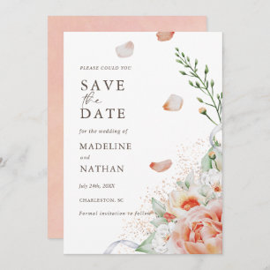 Save The Date Elégant Peach Watercolor Floral Enregistrer la dat